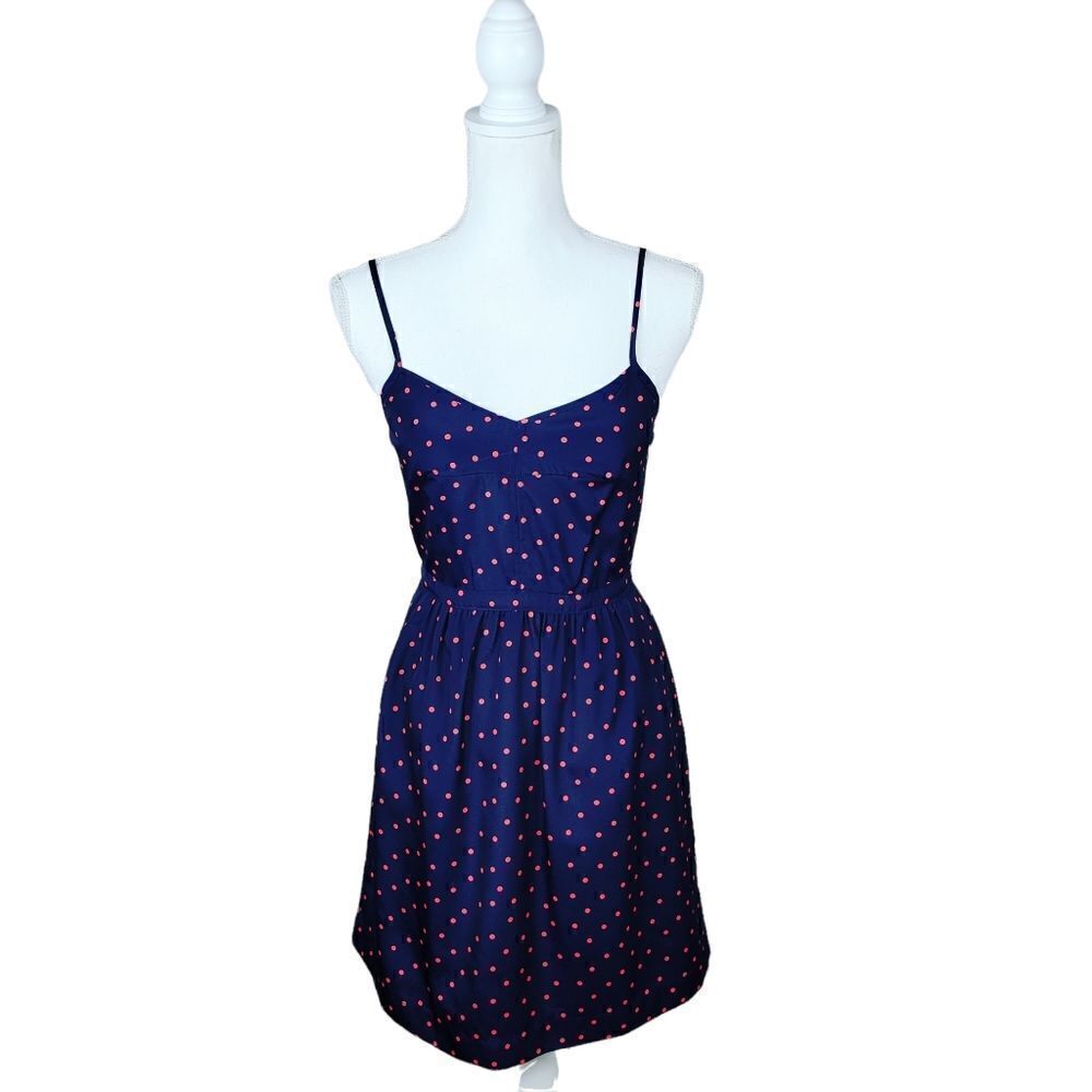 J.Crew Polka Dot Midi Dress. Blue & Red 0